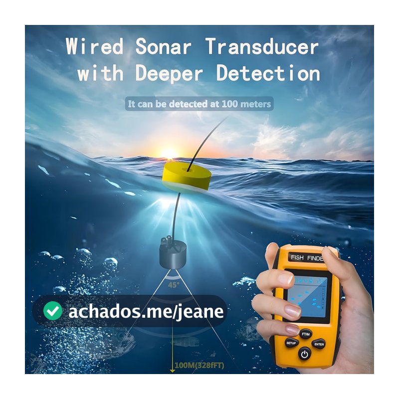 Localizador de peixes portátil com sensor de sonar, medidor de profundidade manual para caiaque, pesca no gelo, ecrã LCD