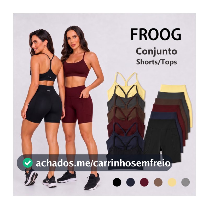 Froog Conjunto Fitness Feminino Short com Bolso Zero Transparência + Tops Academia para Corrida Yoga