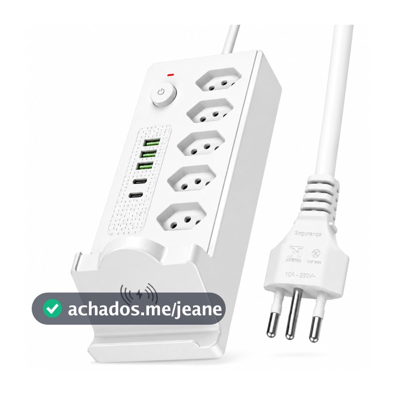 FILTRO DE LINHA INTELIGENTE REGUA EXTENSÃO ELÉTRICA COM USB , TIPO C , CARREGAMENTO POR INDUÇAO - BIVOLT - 10A - 2500W