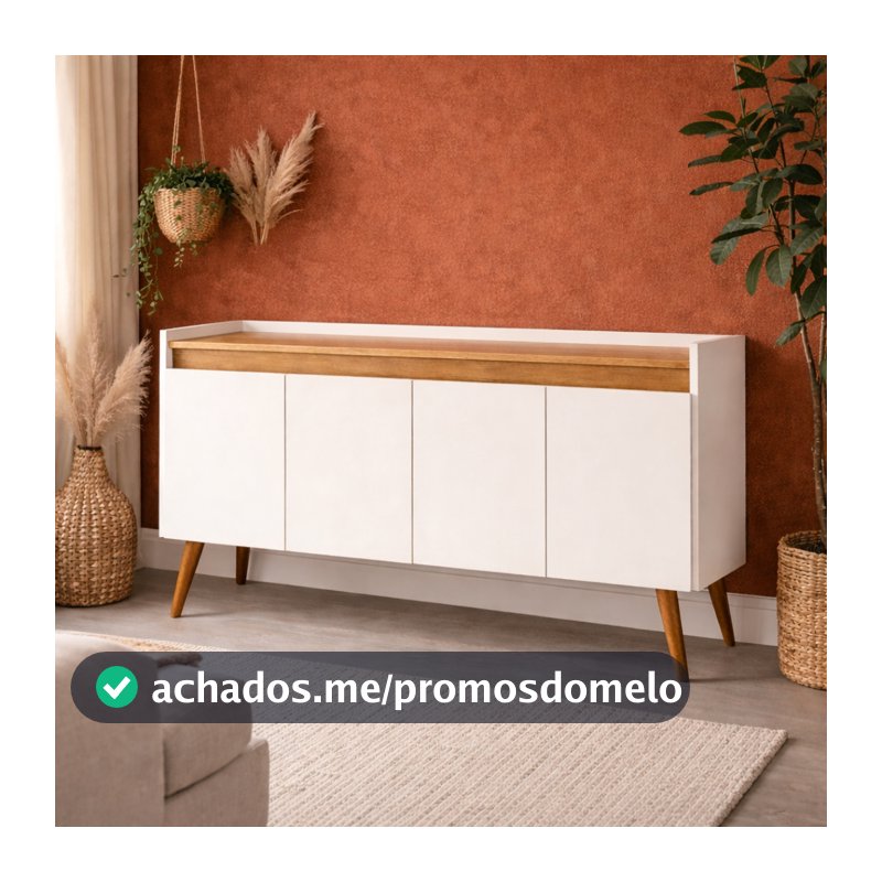 Aparador Buffet Cantinho Café Sala Jantar Cozinha 4 Portas Puxador Embutido Prateleira Interna K7