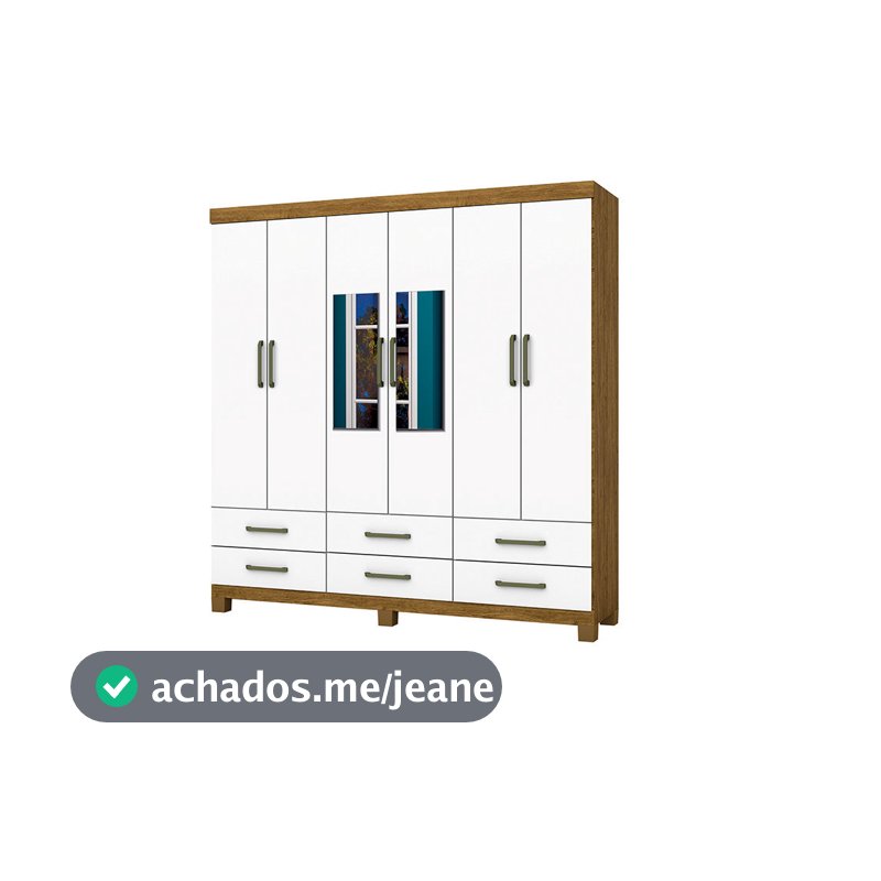 Guarda-roupa D22 6 portas 6 gavetas Com Espelho e Pés