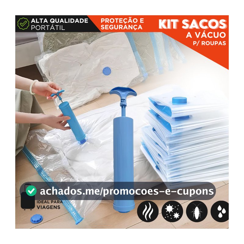 Kit 5 Sacos a Vácuo Para Roupas Com Bomba Manual | Organização de Mala, Viagem e Guarda-Roupa - SH