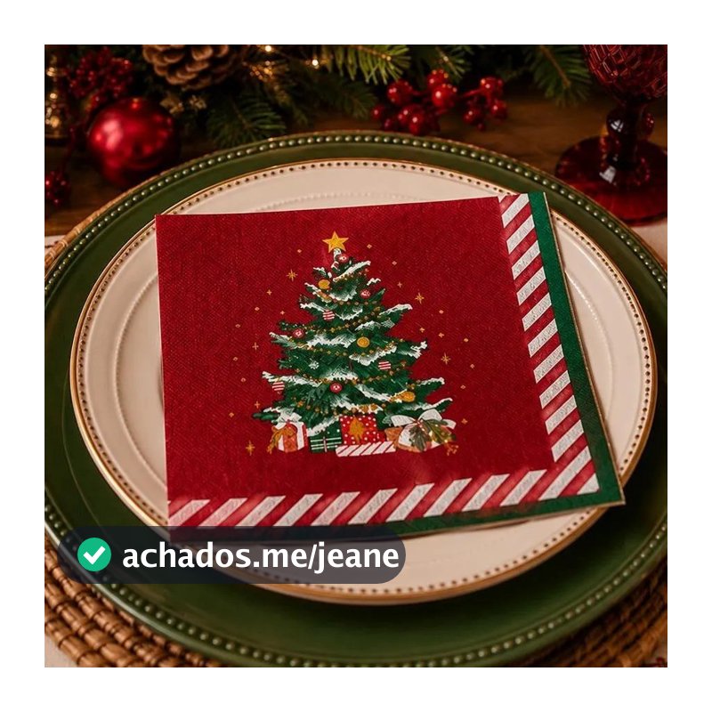 20 Guardanapo Estampa Arvore De Natal Vermelho 33x33cm