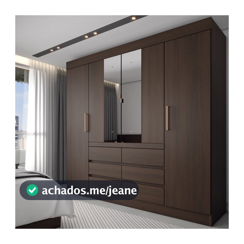 Guarda-Roupa Casal Honey 4 Portas 6 Gavetas com Espelho - Panorama Móveis