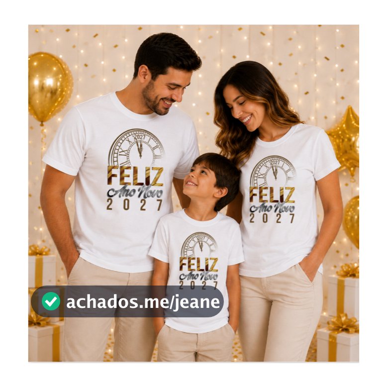 KIT CAMISETA VIRADA ANO 2027 FELIZ ANO NOVO REVEILLON CONTAGEM REGRESSIVA LOOK FAMILIA COM 3 PEÇAS PAI MAE FILHO FILHA