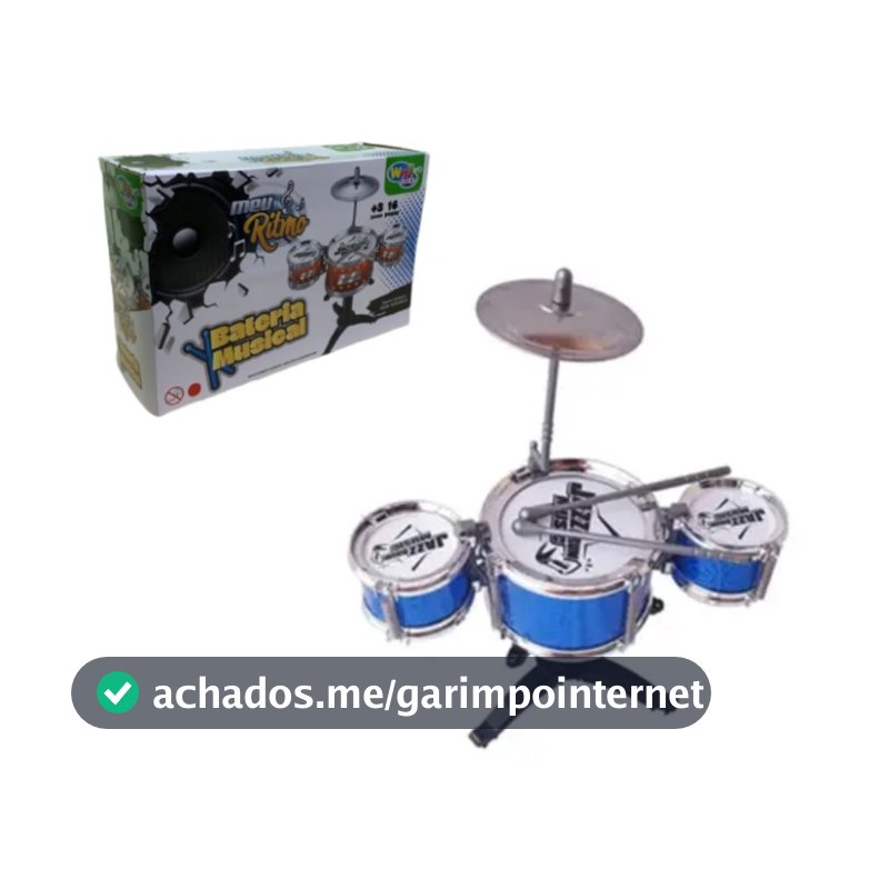 MINI BATERIA MUSICAL 4 PÇS EDUCATIVO BRINQUEDO 3 TAMBORES + 1 PRATO + 2 BAQUETAS +SUPORTE INTERATIVO