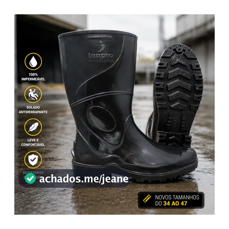 Bota Galocha PVC Preta Impermeável Antiderrapante Cano Médio Ideal para Motoboy, Pesca, Construção, Limpeza Profissional