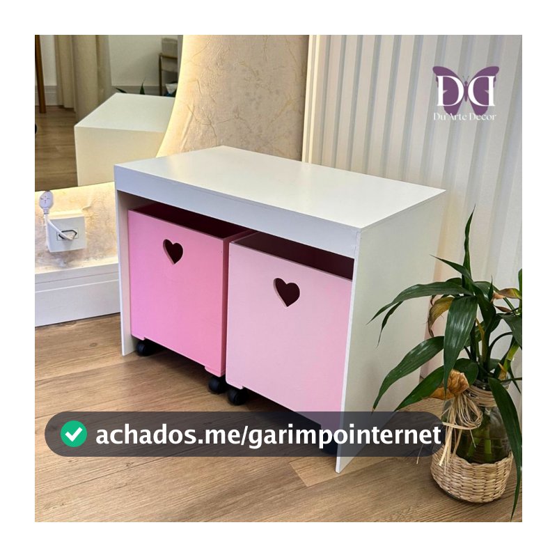 Organizador de Brinquedos Bancada Infantil 2 Gavetas Com Rodinhas em MDF