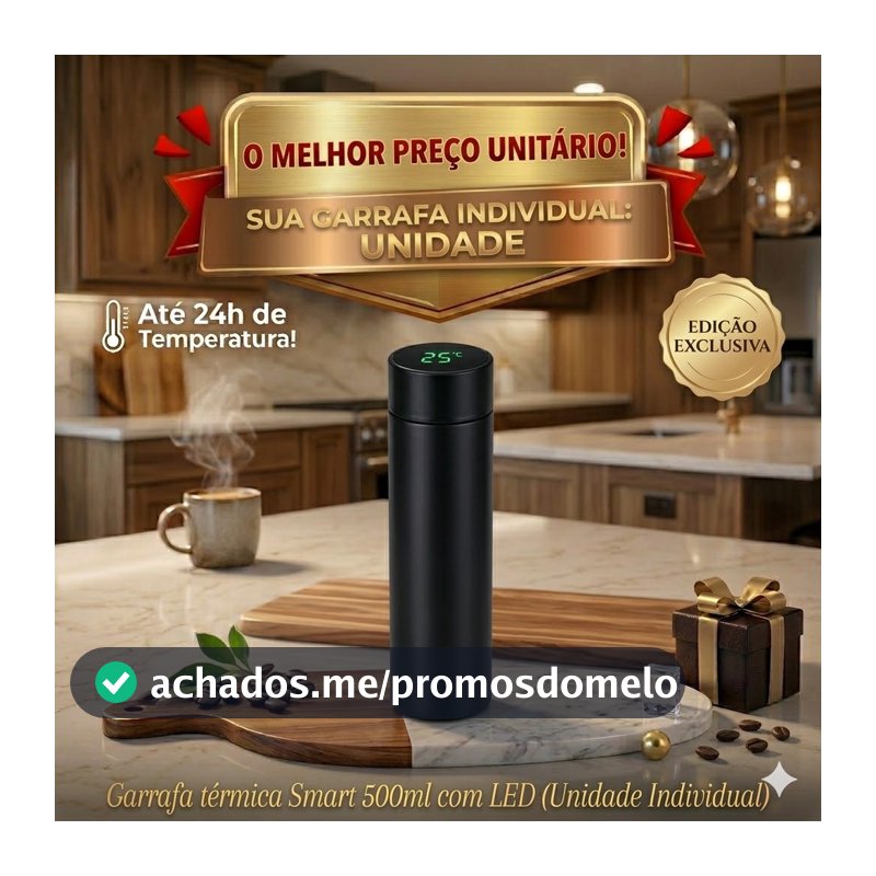 Garrafa térmica em aço Inox com termômetro 500ml (led digital)