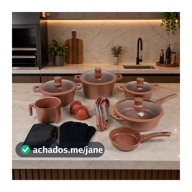 Jogo De Panela Monaco Diamante Cerâmica Premium 20 Peças Antiaderente Frigideira Caçarola Tampa Vidro Indução Cozinha