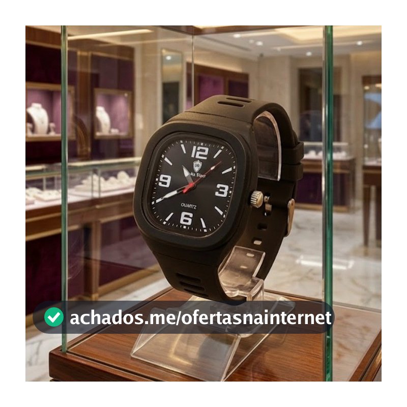 Relógio De Quartzo Unissex Mostrador Limpo Grande Pulseira Borracha Quadrado Quartz Numeração Destacada