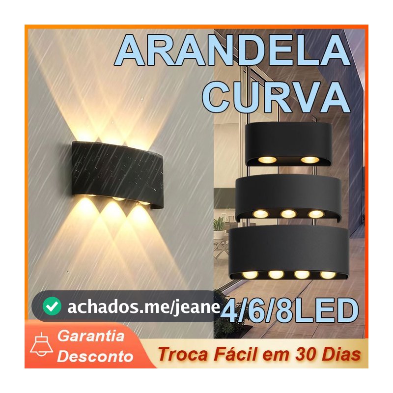 Arandela Externa Luminária Led Meia Lua IP65 Preto 4/6/8LED Iluminação Para Jardim Deck Quarto