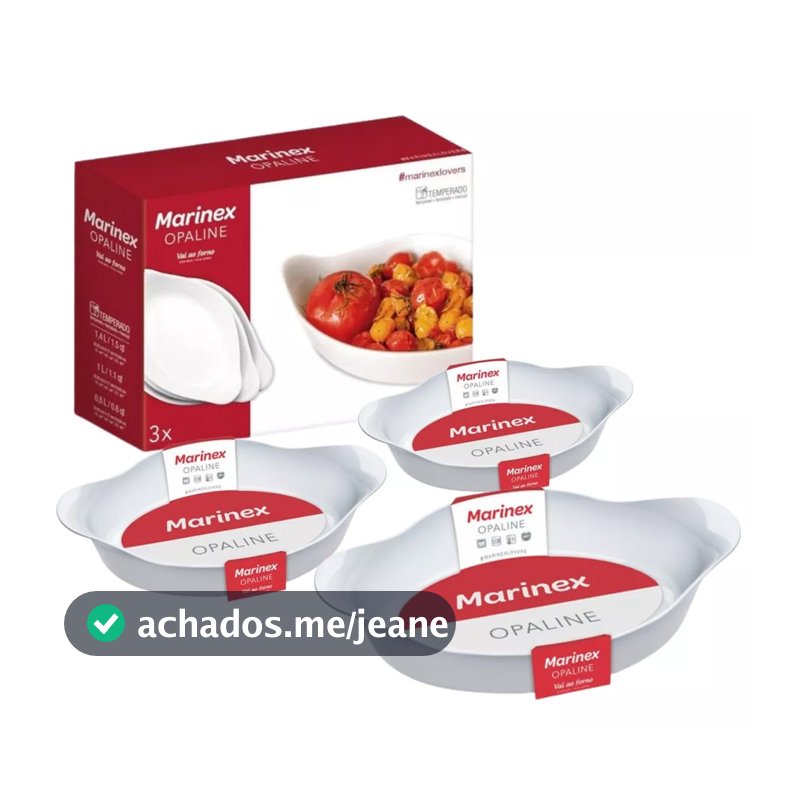 Kit 3 Assadeira Oval Opaline PMG MARINEX - NADIR Travessa Forma Vidro Branco Brilhante Resistente