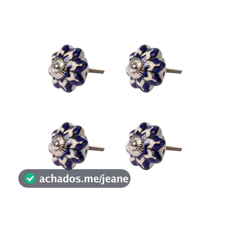Kit 04 Puxador Pumpkin Abóbora Grande Azul Porcelanato Gaveta Pintado a Mão Armário Colonial Móvel Cozinha Redondo Alça
