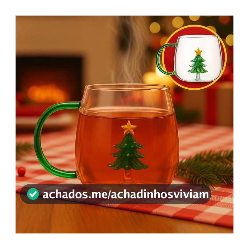 Xícara Caneca de vidro 400ML Árvore de Natal-Margarida-coração-Flor -presente- Borossilicato-3D- Natal Amigo secreto