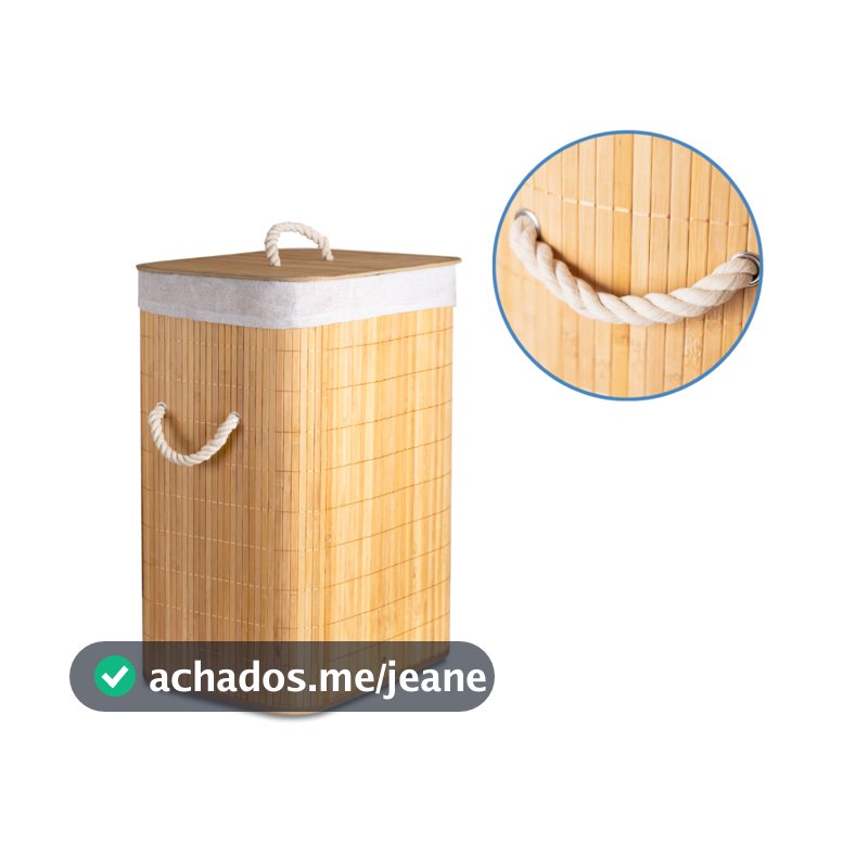 Cesto De Roupa Bambu Dobrável 60 Litros Lavanderia Banheiro Quadrado