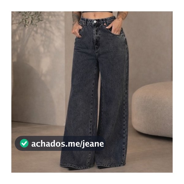 Calça Wide Leg Jeans Feminina Denim Levanta Bumbum Cós Alto tecido grosso Premium