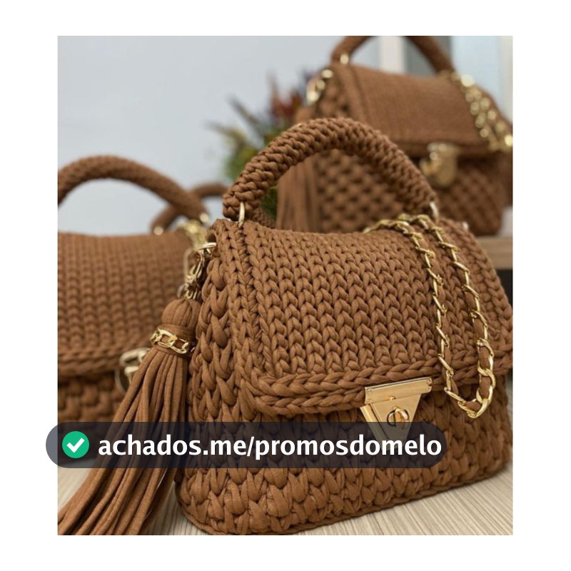 Bolsa de Ombro Feminina Artesanal em Crochê Premium | Alça Corrente Dourada | Pronta Entrega
