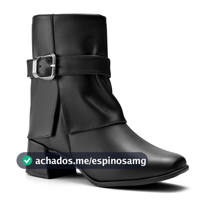 Bota Feminina Lumiss Salto Bloco Baixo Cano Baixo Fivela Bico Redondo
