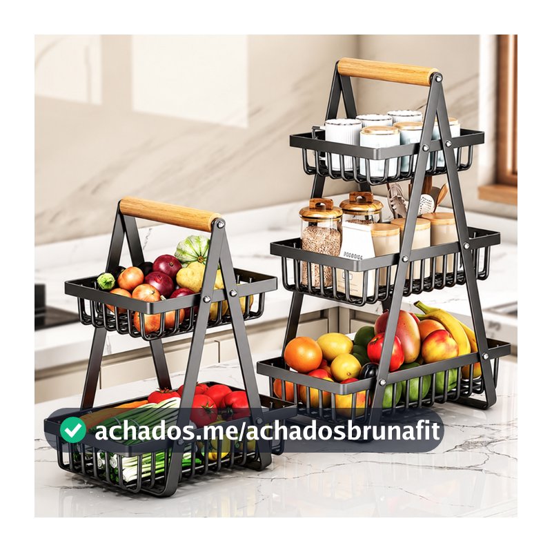 Fruteira Aramada de Mesa 2 ou 3 Andares Organizador Cozinha Frutas Legumes Pães Multiuso