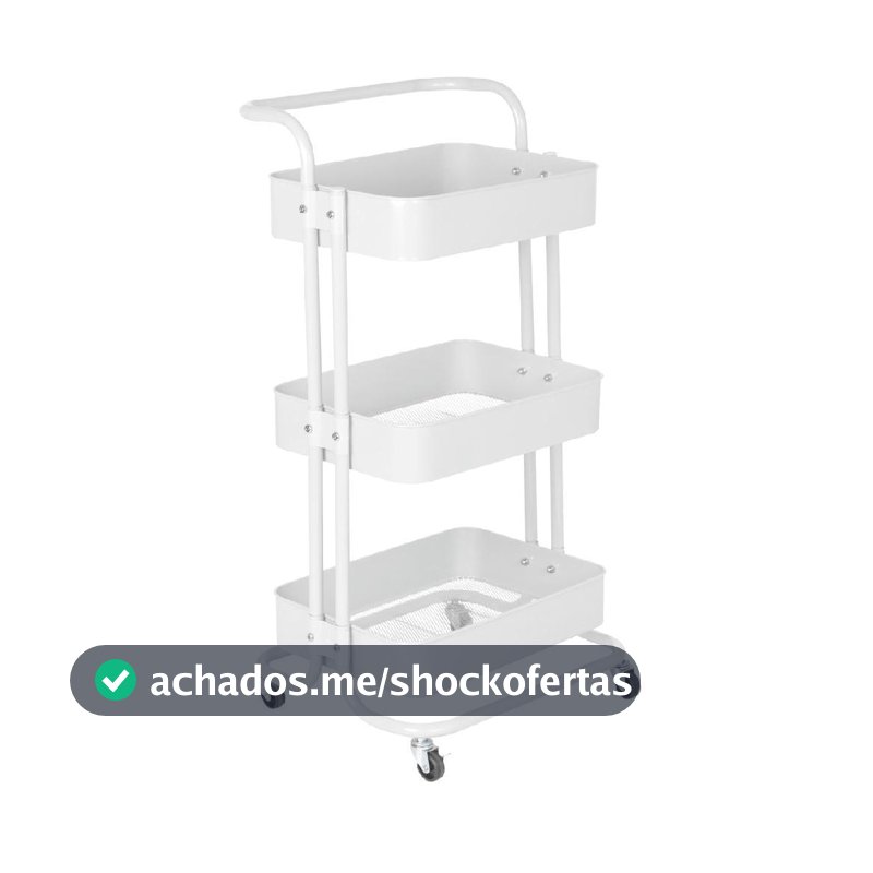 Carrinho organizador Berlim de 3 prateleiras para cozinha com rodízios - Branco