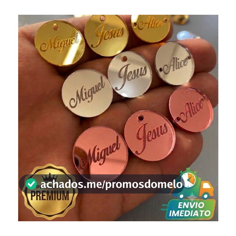 Tag Personalizada com Nome ou Logo em acrílico Redonda com 2cm Lembrancinha, casamento, crochê, aplique, etiqueta