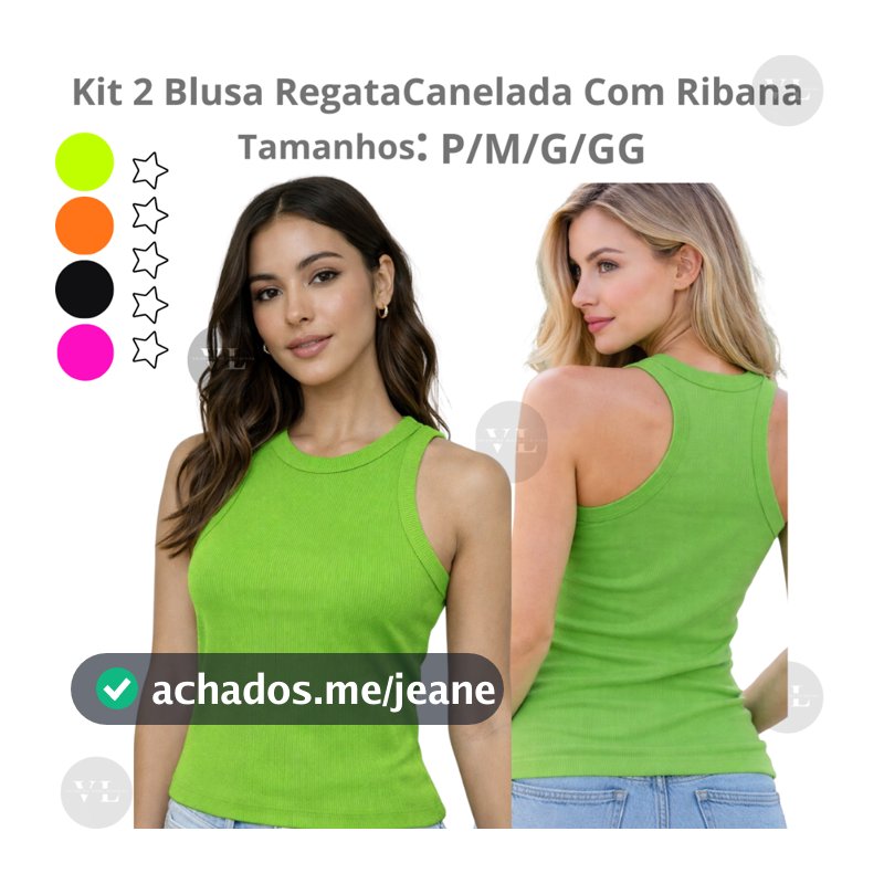 2 Blusa Regata  Canelada Com Ribana– Look Versátil para o Dia a Dia