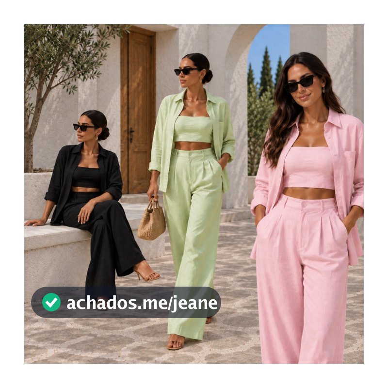 Trijunto Linho Feminino 3 Peças Conjunto Pantalona Camisa Top Elegante Social Premium PMG