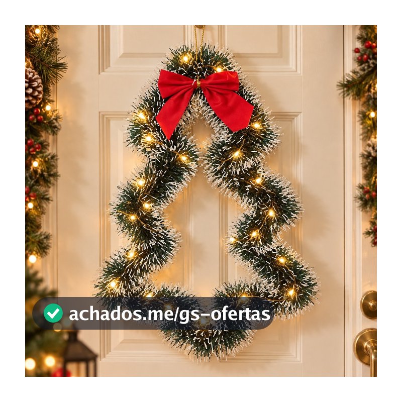 Enfeite de Porta Guirlanda Árvore de Natal Verde e Nevada Decoração Natalina