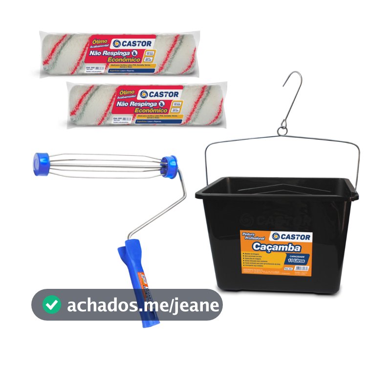Kit 2 Rolos Não Respinga + 1 Cabo + 1 Balde/Caçamba - Castor