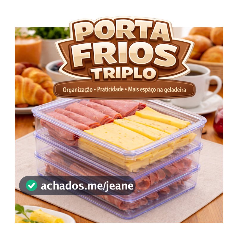 Porta Frios Triplo Organizador Geladeira Queijo e Presunto Empilhável com Tampa Hermética