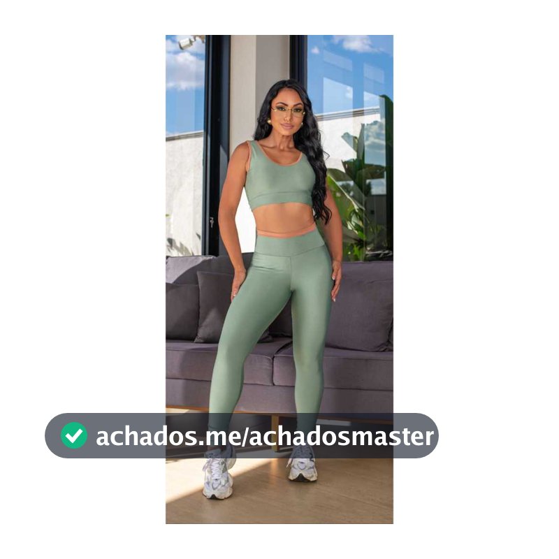 Conjunto Fitness Feminino Top + Calça Cintura Alta Verde Sálvia Premium