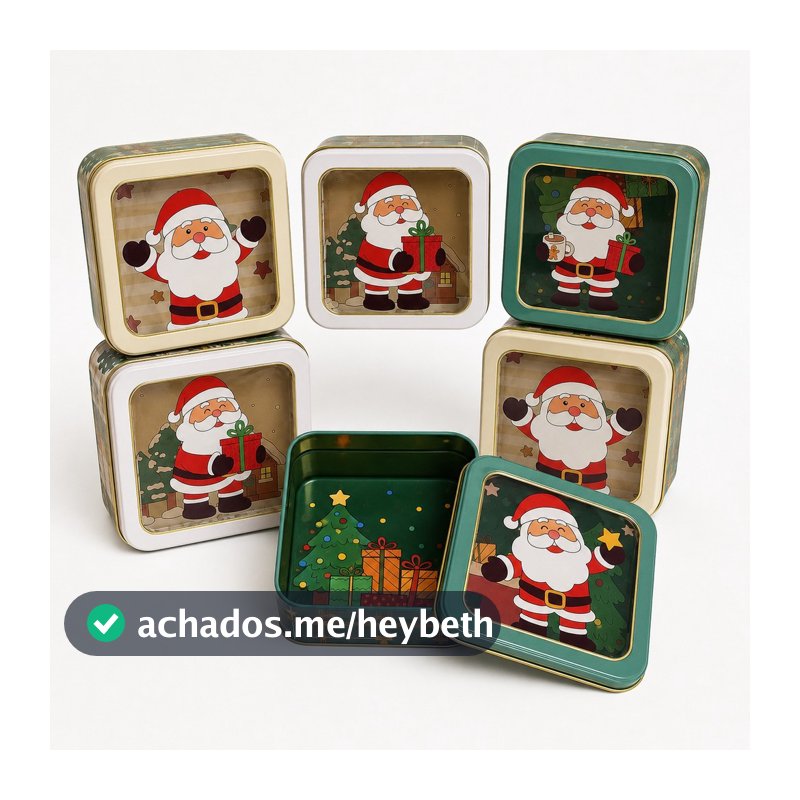 Kit 6 Latas Natalina C/Visor Metal Porta Doces Lembrancinha