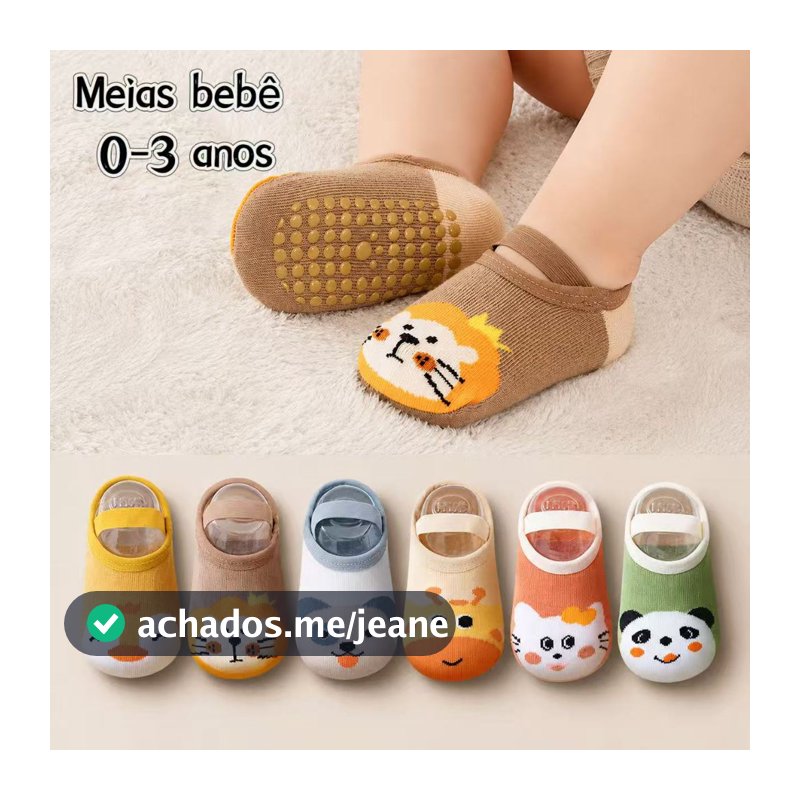 Kit 3 Pares Meias Sapatilha Antiderrapantes para Bebê 0-1/1-3 anos com Estampa de Animais LTT2720-ME6637