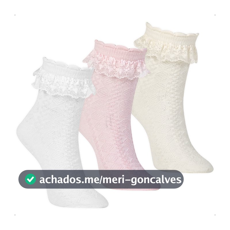 Kit 3 Pares Meia Babado de Renda Algodão Infantil Bebê Cano Médio Menina Rendada Batizado Festa