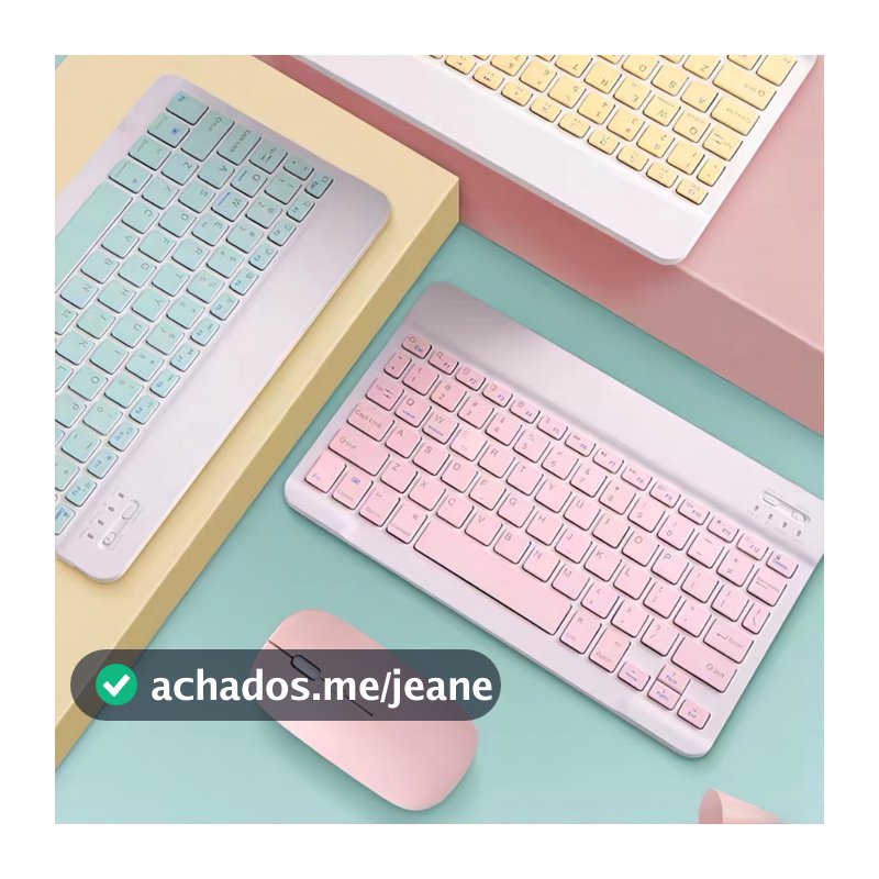 Kit Teclado e Mouse Sem Fio Bluetooth Colorido Macaron Para PC iPad Tablet Notebook