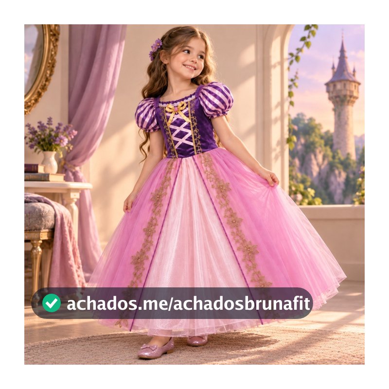 Vestido de Princesa Fantasia Infantil Menina Fantasia Rapunzel Princesa para Festa e Halloween