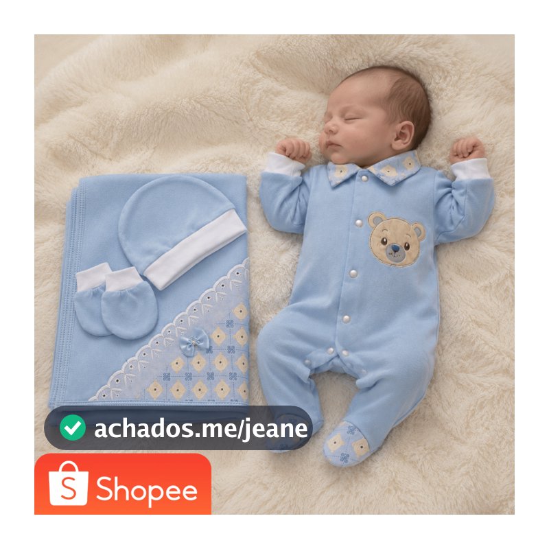 Kit Saída de Maternidade – 4 Peças – Macacão, Toca, Manta e Luva – Bebê Recém-Nascido - CM Baby