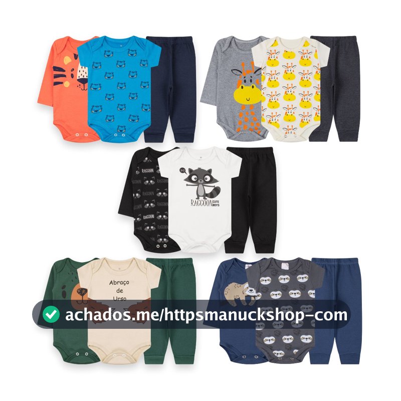 kit 15 peças body bebê algodão manga curta longa calça menino masculino P ao GG