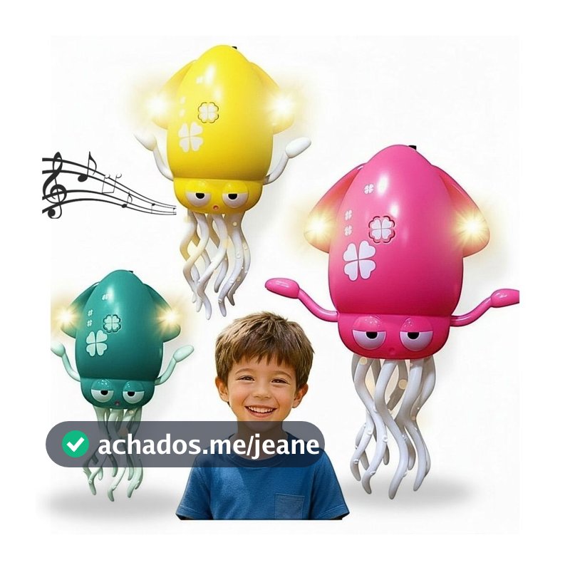 Brinquedo Interativo Polvo Dançante Fujão Com Luzes e Som Recarregável Lula Giratória Infantil