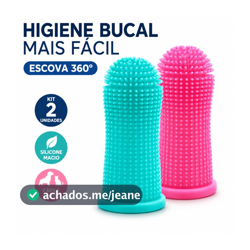 Escova Dental Dedal 360° para Cães e Gatos Kit 2 Unidades Silicone Macio Higiene Bucal Pet