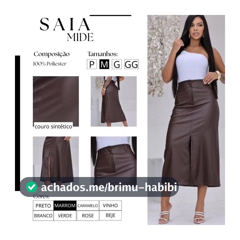 SAIA FEMENINA MIDI LAPIS COURO  PU FENDA