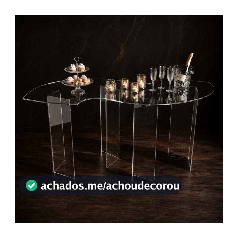 Mesa Curvalíneo Acrílico 6mm Acriloko Para Decoração 117cm x 50cm