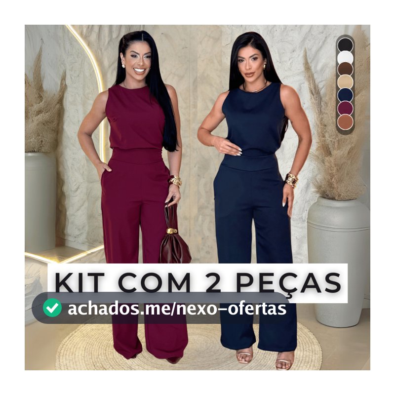 Kit 2 Conjunto Alfaiataria Feminino Calça Pantalona Blusa Regata Social Elegante