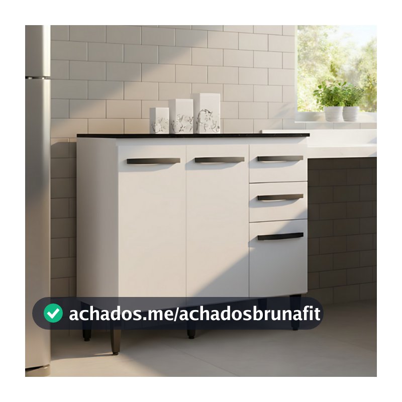 Armário Cozinha Balcão 2 Portas 3 Gavetas Organizador Multiuso Larzen Móveis