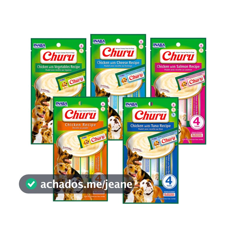 Churu Dog Inaba Petisco Cremoso Para Cães 54 g - Contém 4 Sachês de 14 g Cada - Diversos Sabores