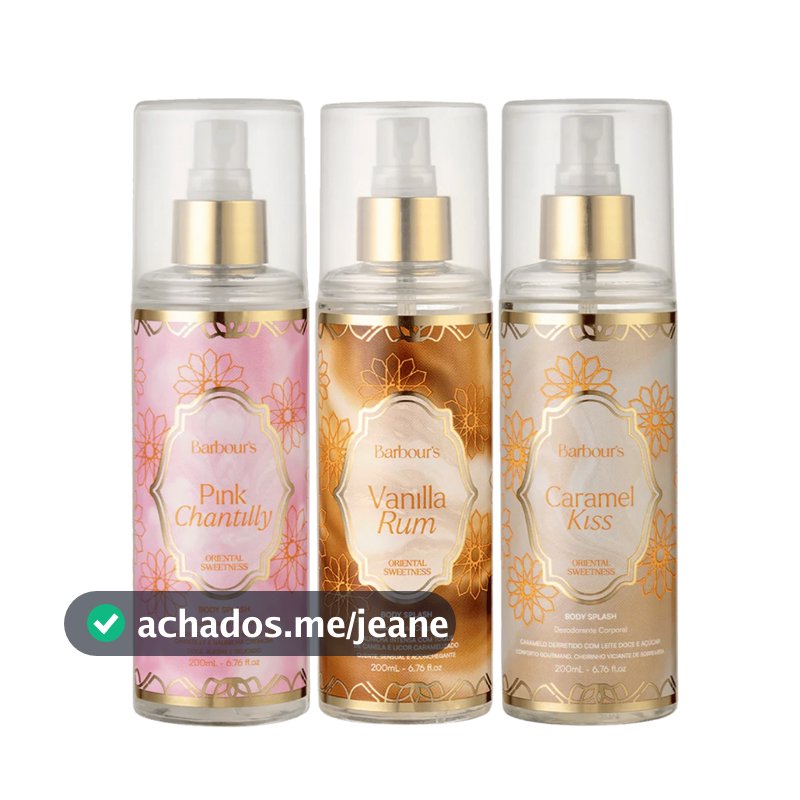 Kit Trio Body Splash Árabes Caramel Kiss Vanilla Rum Pink Chantilly 3x200ml