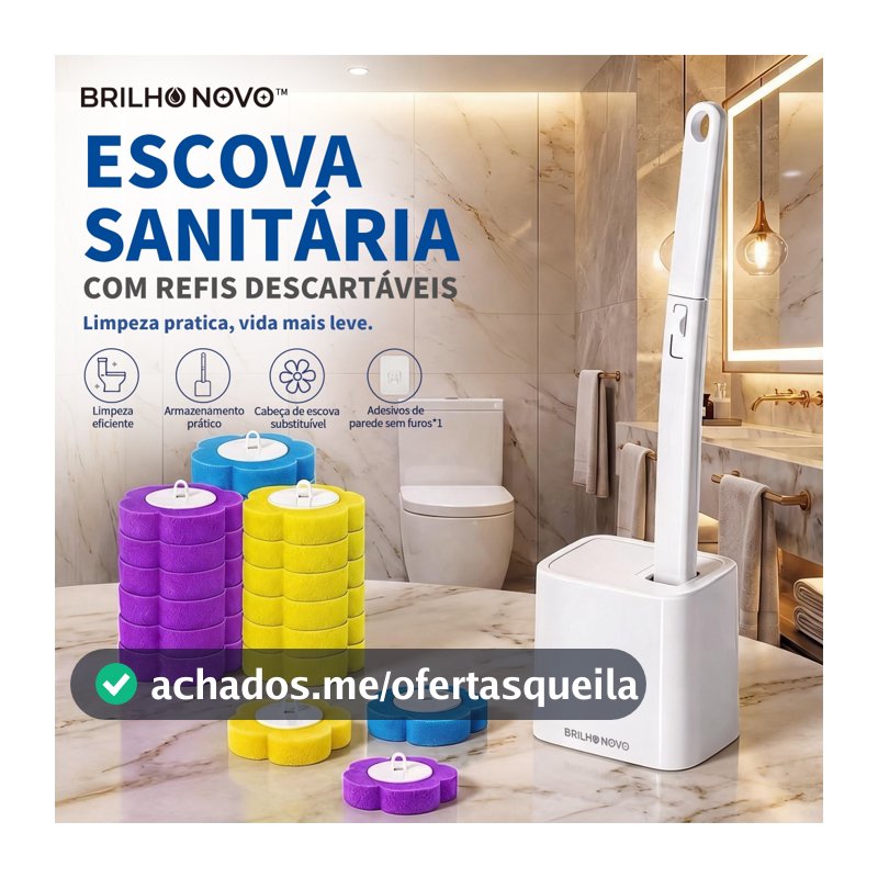 BRILHO NOVO Escova Sanitária com Cabeça Substituível e Refis Descartáveis | Base + 6, 12, 18, 24 ou 36 Refis
