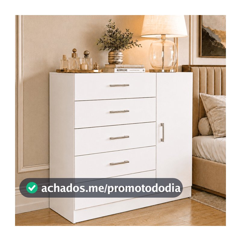 Cômoda Miami 5 Gavetas 1 Porta Sapateira Organizadora Quarto Moderno Branco Off White - Blue Moby