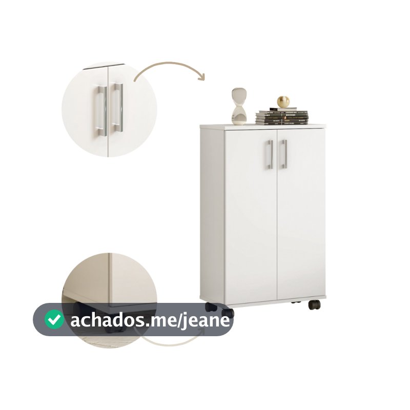 Armário Organizador Multiuso 96cm com Rodinhas 2 Portas para Lavanderia Cozinha Quarto